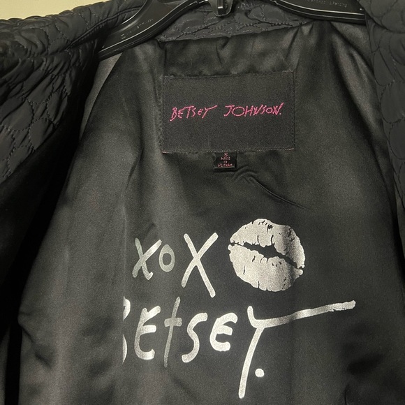 Betsey Johnson Black Quilted Heart Button Back Bow Babydoll Jacket Coat - Picture 11 of 16